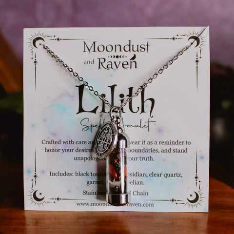 Lilith Spell Jar Amulet Necklace | Witchy Crystal Jewelry | Black Tourmaline, Obsidian, Clear Quartz, Garnet, and Carnelian